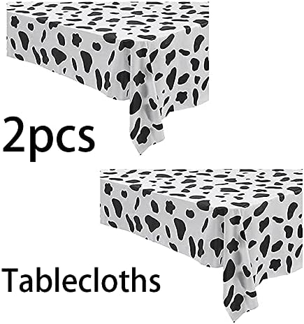 2 Pcs Disposable Black and White Cow Print Plastic Tablecloth