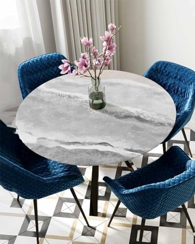 Gray Round Waterproof Table Cover with Elastic
