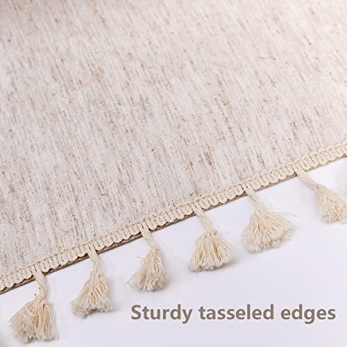 MYSKY HOME 60 in Round Cotton Tablecloth with Beige Tassels