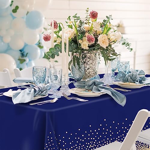 2 Pcs Navy Blue Gold Dot Plastic Tablecloth for Rectangle Tables