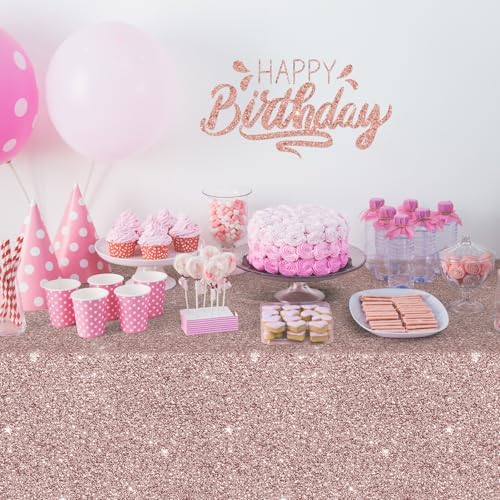 3 Pack Pink Rose Gold Birthday Tablecloths 54x108 Inch