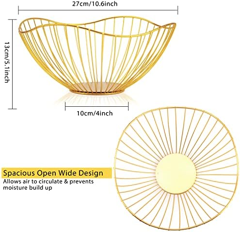 Lainrrew Gold Metal Wire Fruit Basket Bowl