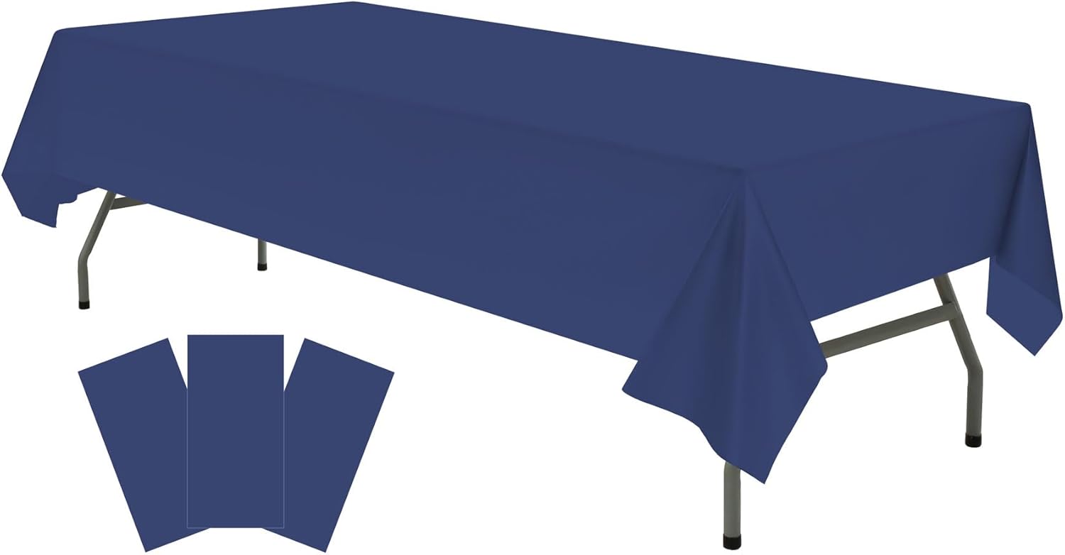 Navy Blue Plastic Tablecloths 3 Pack for 6-8 Foot Tables