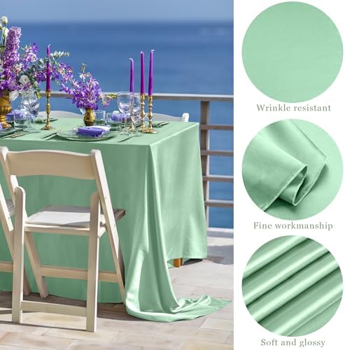 TURSTIN Sage Green Sateen Tablecloth 102x58 Inch Overlay Table Cover