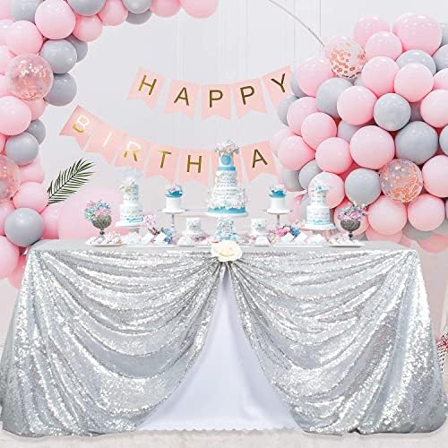 ShinyBeauty Silver Sequin Tablecloth 72x72 Inch Square
