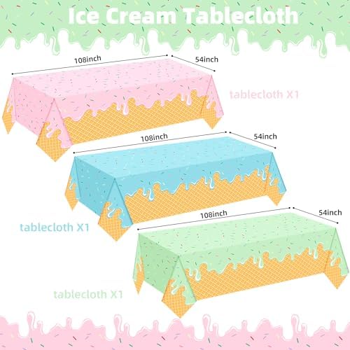 UROINEPA Ice Cream Party Decorations 3Pcs Tablecloths