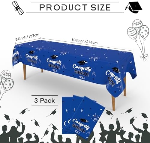 Slergut Graduation Tablecloth Set Blue 2025 3 Pack