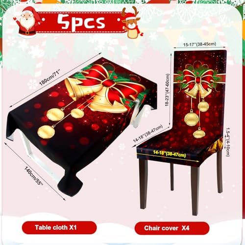 Moukeren 5pcs Christmas Tablecloth and Chair Covers Set