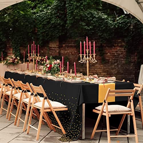 24Pack Black Gold Dot Tablecloths and Satin Table Runner Set