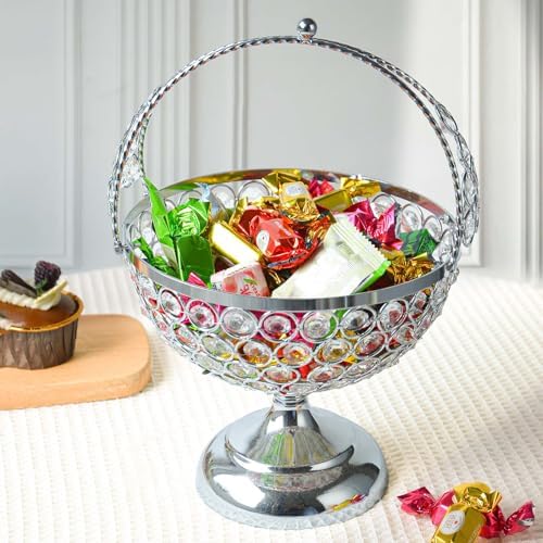 Crystal Candy Bowl Holder Decorative Fruit Bowl Stand Flower Basket Ornament Table Centerpiece Silver