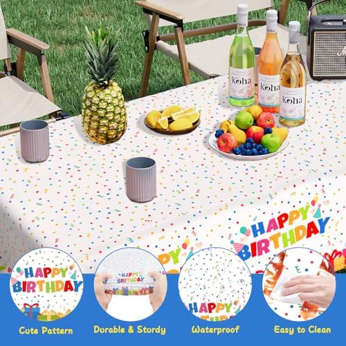 3 Pack Birthday Tablecloths for Kids 54x108 Inch Waterproof Rectangle Party Covers