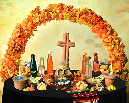 Oudain 6 Pcs Mexican Fiesta Tablecloth 84 Inch Striped Plastic Round Tablecover for Wedding and Party Decorations Black