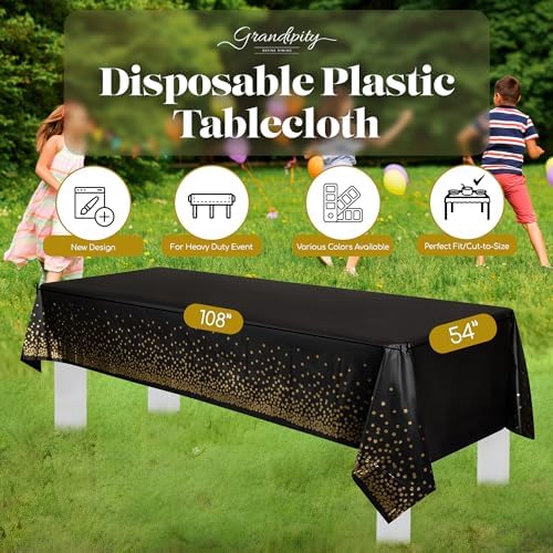 Grandipity Gold Dot on Black 12 Pack Tablecloth 54x108