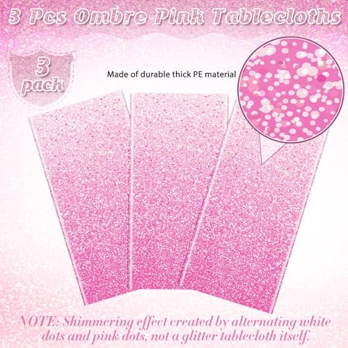FunnyPars 3 Pack Ombre Pink Tablecloths for Parties