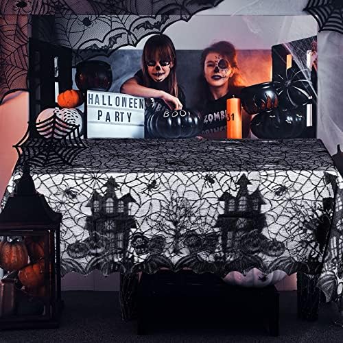 Irenare Halloween Spider Web Tablecloth Black Lace Gothic Rectangular 53 x 69 Inch