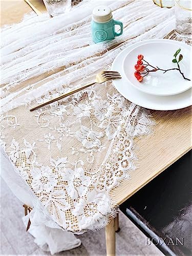 BOXAN 60x120 Inch White Lace Tablecloth Overlay