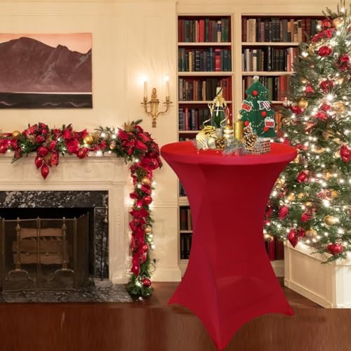 Albassa 2 Pack Cocktail Table Covers 32x43 Spandex Stretch Round Tablecloths for Bar Wedding Banquet Tables