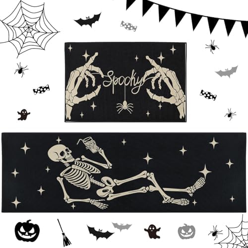 ArtSocket Halloween Skeleton Kitchen Rugs Set of 2 Non-Skid Washable
