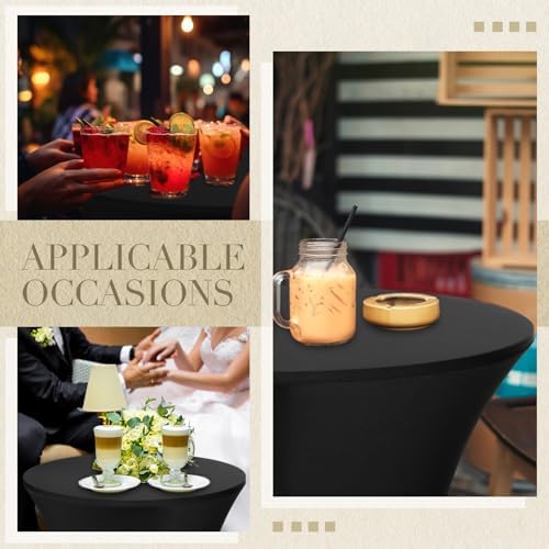 8 Pcs Black Spandex Stretch Table Cloths for Round Tables