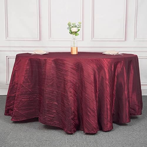 120 Inch Burgundy Accordion Crinkle Taffeta Round Tablecloth