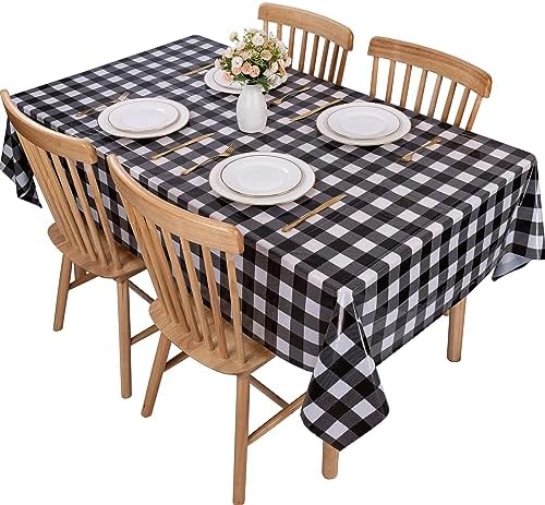 Kesfey 3 Pack Black Gingham Tablecloths 54 x 108 Inch Checkered Waterproof Disposable