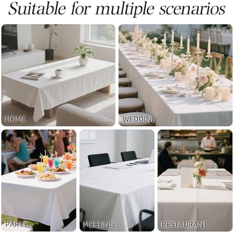 Wigenius 2 Pack White Polyester Tablecloths for 6ft Tables 60x102 Inch