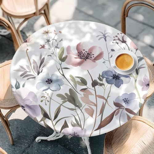 Falaniique Watercolor Floral Round Tablecloth 45-54 Inch