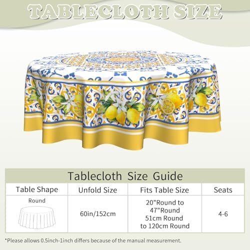 Imiss Lemon Yellow 60 Inch Round Tablecloth Boho Floral Design