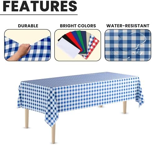 Blue Gingham Rectangle Table Cover 54x108 Inch 20 Pack