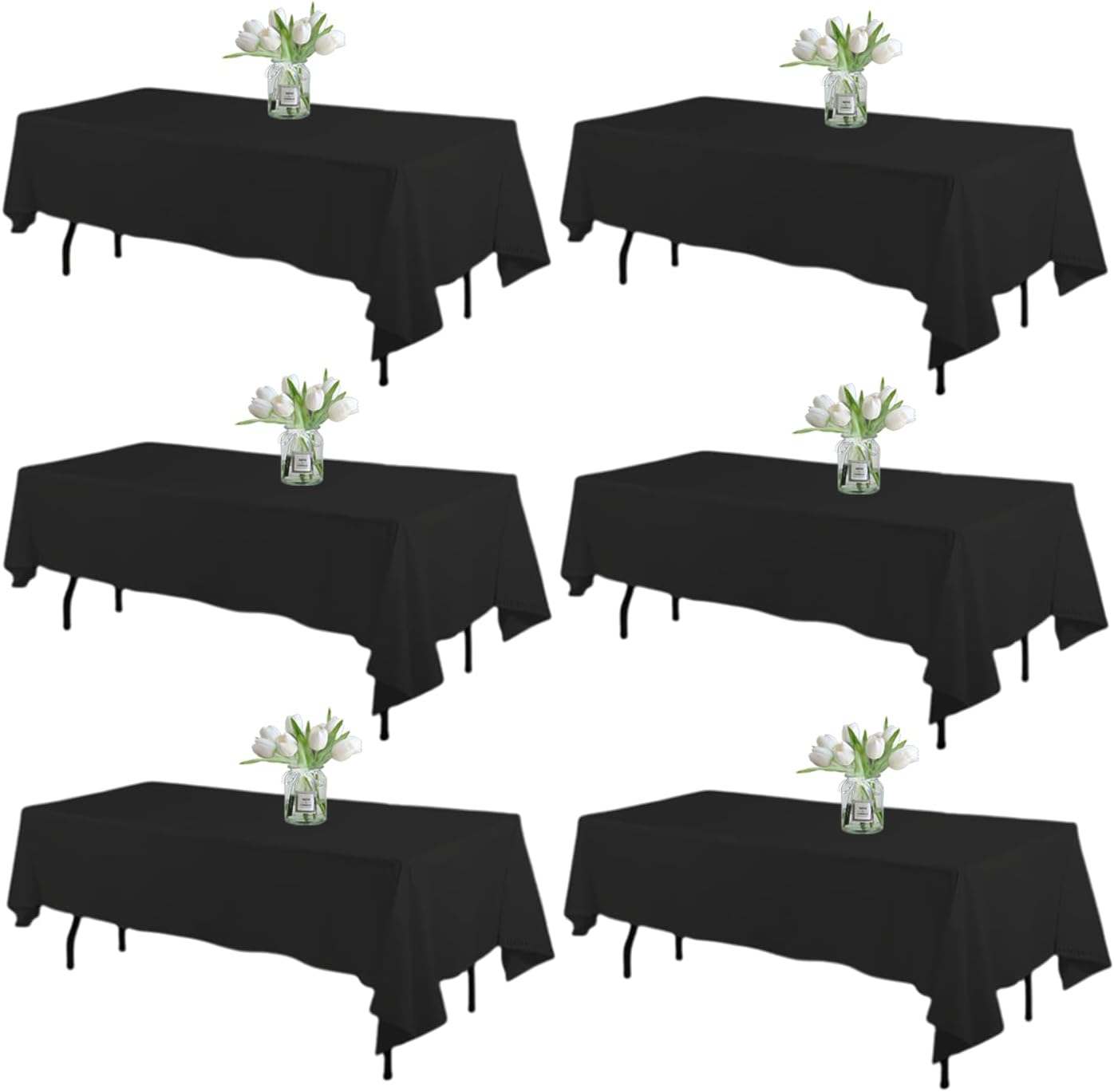Wigenius 6 Pack Black Rectangle Tablecloths 60x102 Inch