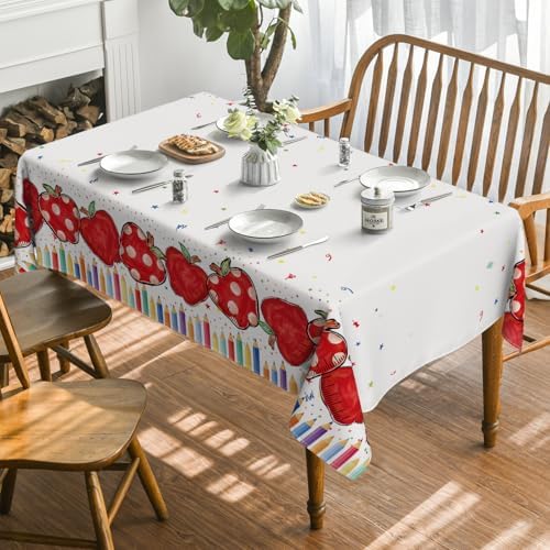 Horaldaily Back to School White Tablecloth 60x84 Inch Rectangular