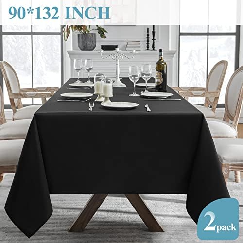 VidaFete 2 Pack 90x132 Inch Black Tablecloth