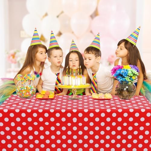 Kesfey 3 Pack Red Polka Dot Tablecloths 54x108 Inch Mickey Mouse Theme