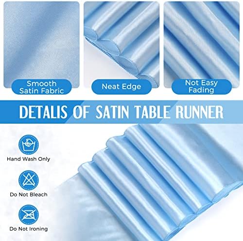 Breling 8 Pack Winter Baby Blue and White Tablecloths and Satin Table Runners Set