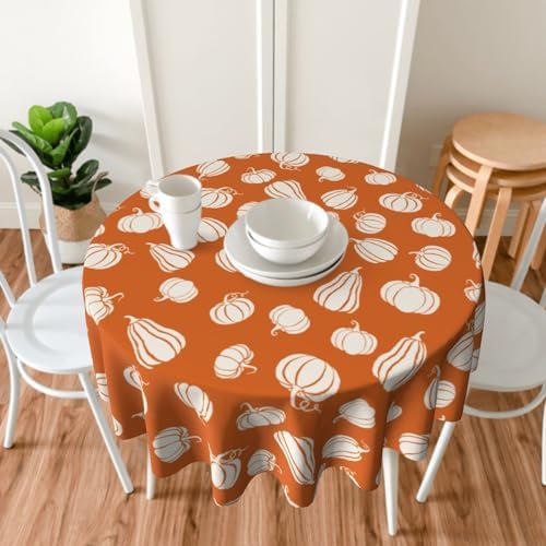 Fall Tablecloth 60 Inch Round White Halloween Decor