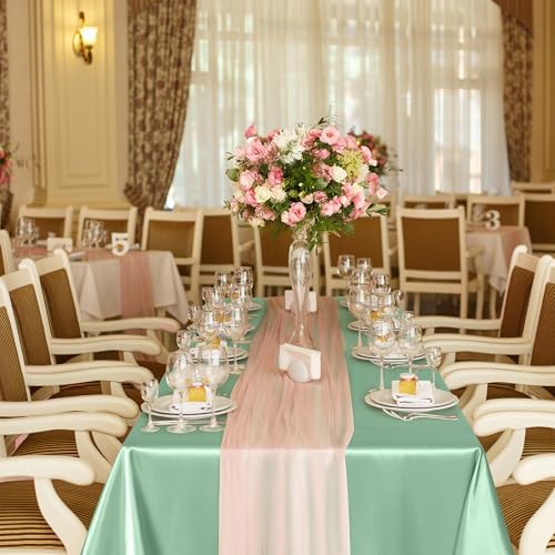 TURSTIN Sage Green Sateen Tablecloth 102x58 Inch Overlay Table Cover