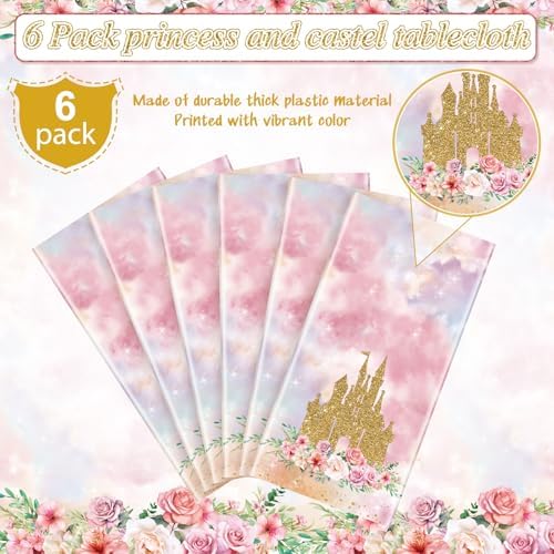6 Pack Princess Tablecloths for Birthday Decorations