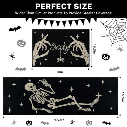 ArtSocket Halloween Skeleton Kitchen Rugs Set of 2 Non-Skid Washable
