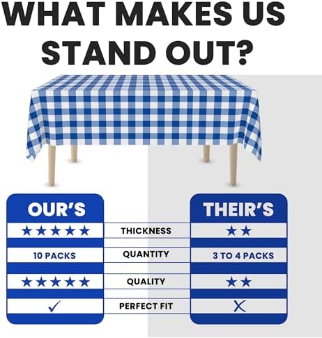 Blue Gingham Rectangle Table Cover 54x108 Inch 20 Pack