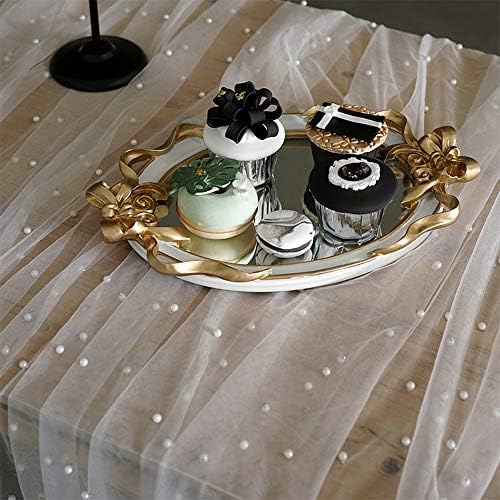 TIMECOSY White Pearl Tulle Tablecloths 6 Pieces 10ft Veil for Wedding