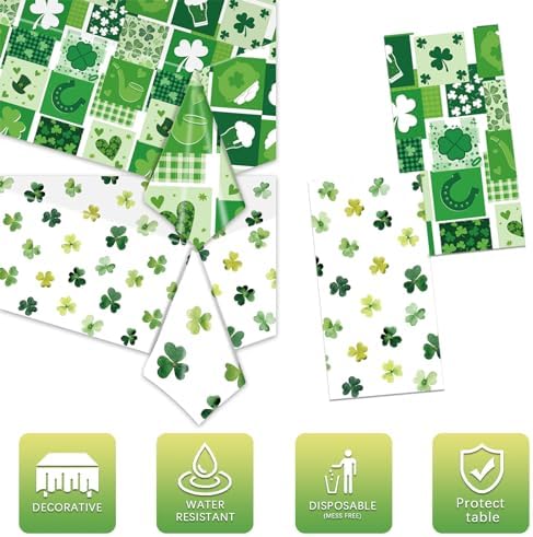 2PCS St Patricks Day Tablecloths Green Shamrock 54x108 Plastic Disposable Party Covers
