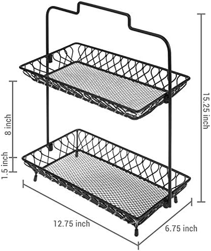 MyGift 2 Tier Vintage Style Matte Black Fruit Basket with Handle