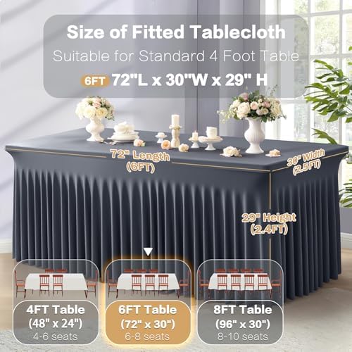 Shillance 2 Pack Grey Spandex Tablecloths for 6 Foot Rectangle Table