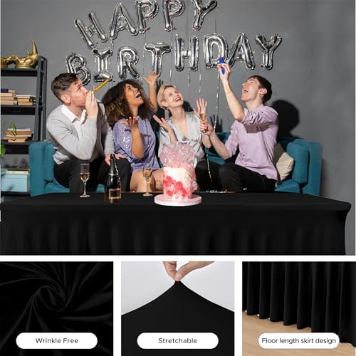 HolidayIdeas Black Spandex Table Skirts for Rectangle Tables 6ft 2 Pack