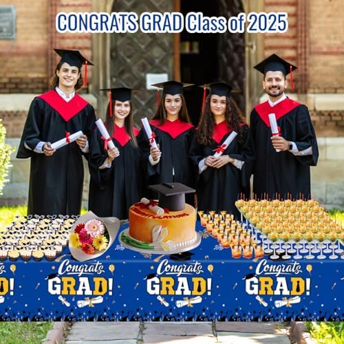 STARSIDE 3 Pack Blue Graduation Tablecloths 54x108
