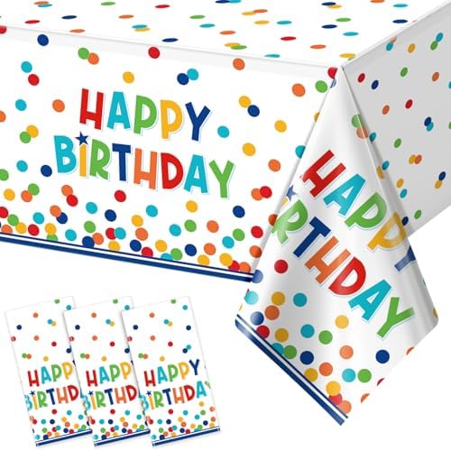 3 Pack Happy Birthday Tablecloths with Polka Dots