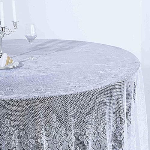 BalsaCircle 108-Inch White Lace Round Tablecloth for Weddings and Events