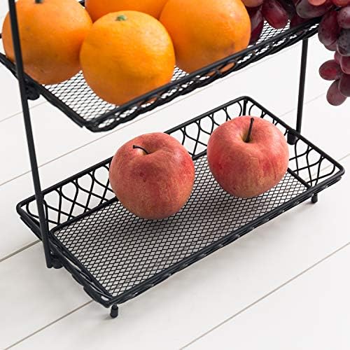 MyGift 2 Tier Vintage Style Matte Black Fruit Basket with Handle