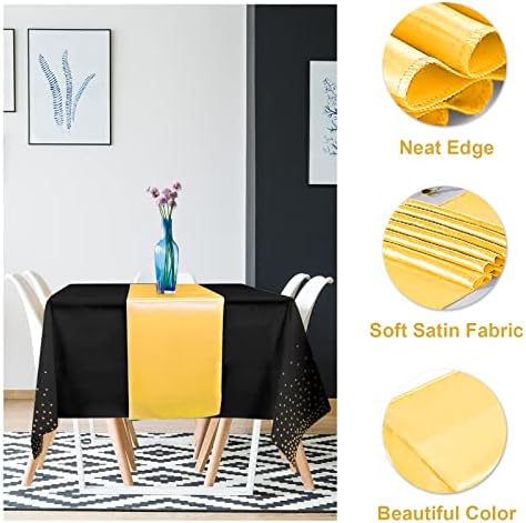 24Pack Black Gold Dot Tablecloths and Satin Table Runner Set