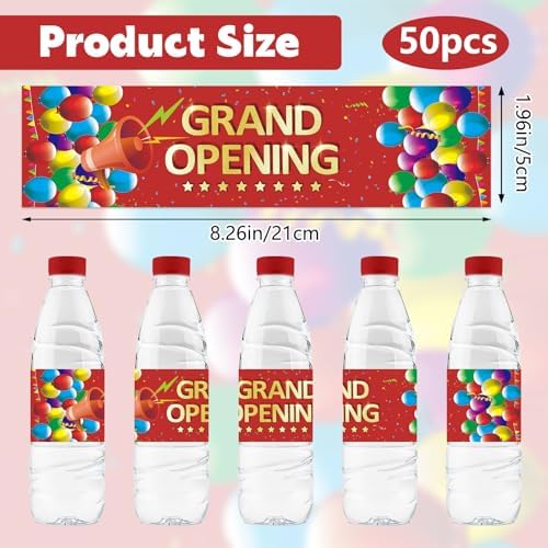 50Pcs Grand Opening Water Bottle Labels Red Waterproof Stickers for Ceremony Favors